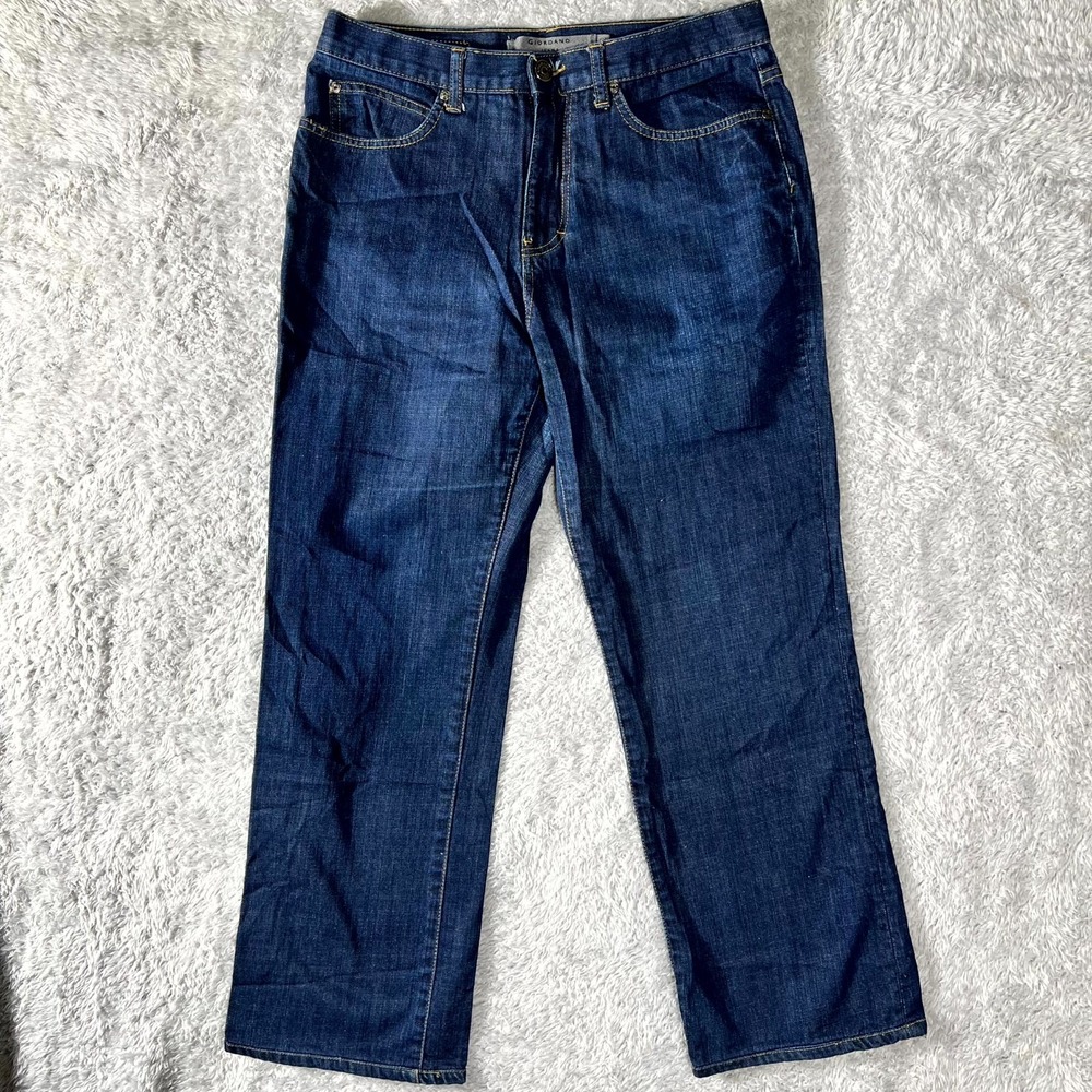 Giordano Straight Fit Jeans Mens 32x33 Blue Medium Wash Denim Logo Cotton Casual